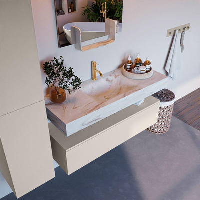 Mondiaz ALAN-DLUX Ensemble de meuble - 120cm - meuble Linen mat - 1 tiroir - Lavabo Cloud Frappe suspendu - vasque Centre - 1 trou de robinet