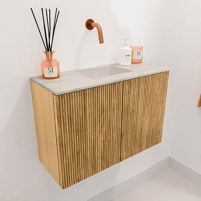 Mondiaz JOYA-DLUX 60cm meuble de salle de bains - couleur Oak - Vasque FAYE position Milieu Sans trou de robinet couleur Ostra.