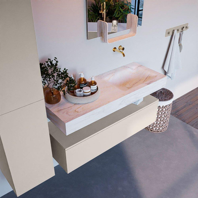 Mondiaz ALAN-DLUX Ensemble de meuble - 120cm - meuble Linen mat - 1 tiroir - Lavabo Cloud Ostra suspendu - vasque droite - 0 trous de robinet