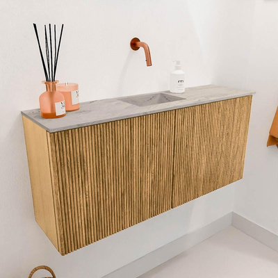 Mondiaz JOYA-DLUX 90cm meuble de salle de bains - couleur Oak - Vasque FAYE position Milieu Sans trou de robinet couleur Glace.