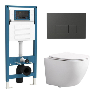 QeramiQ Dely Swirl Compact Ensemble WC - réservoir encastré QeramiQ flush - abattant fin - plaque de commande en plastique anthracite mat - boutons rectangulaires - blanc brillant