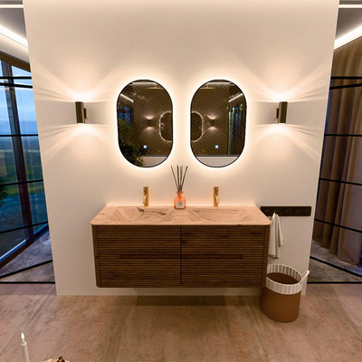 Mondiaz CIRO-DLUX Badkamermeubelset - 130x45x50cm - Solid surface wastafel Arena - 2 wasbak Dubbel - 2 kraangaten - 4 lades - Dusk