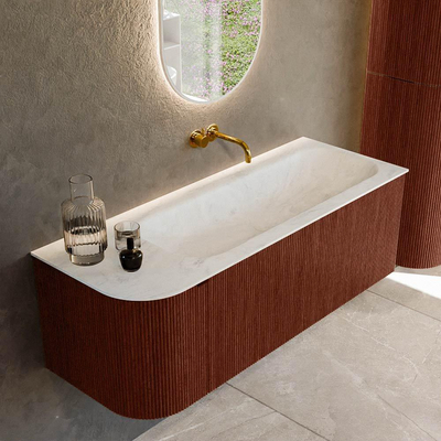 Mondiaz KURVE-DLUX Ensemble meuble de salle de bains - 125x46x40cm - 1 tiroir - 1 porte - lavabo solid surface - droit - sans trou de robinet - Ruby