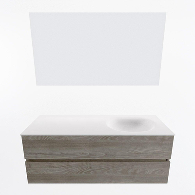 Mondiaz VICA ensemble de meuble de salle de bain - 130cm - meuble sous-vasque marron clair gris - 2 tiroirs - lavabo lune droite - 1 trou de robinet - couleur talc - miroir LED - version XL 60cm de haut