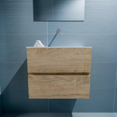 Mondiaz ADA Meuble lave-mains 60x30x50cm sans trou pour robinet 2 tiroirs Washed oak mat Lavabo Lex Centre Solid Surface Blanc