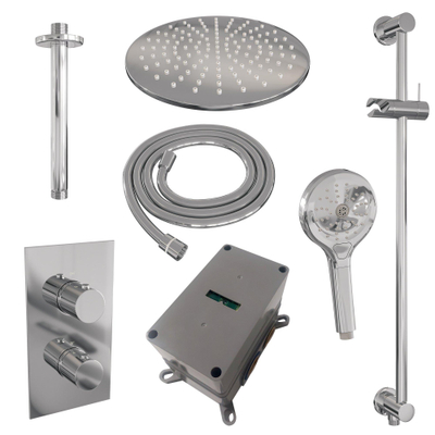 BRAUER Chrome Edition ensemble de douche pluie encastré – douche de tête Ø 30 cm – bras de plafond 30 cm – douchette ronde – 2 fonctions