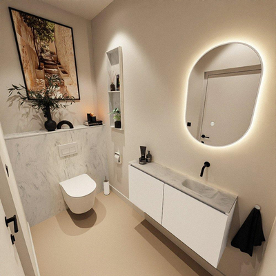 MONDIAZ TURE-DLUX Meuble toilette - 100cm - Talc - EDEN - vasque Opalo - position droite - sans trou de robinet