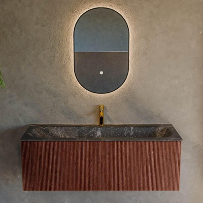Mondiaz KURVE-DLUX Ensemble de meuble - 120x46x40cm - 1 tiroir - lavabo en solid surface - milieu - 1 trou de robinet - Ruby
