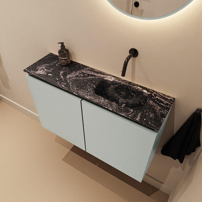 MONDIAZ TURE-DLUX Meuble toilette - 80cm - Greey - EDEN - vasque Lava - position droite - sans trou de robinet