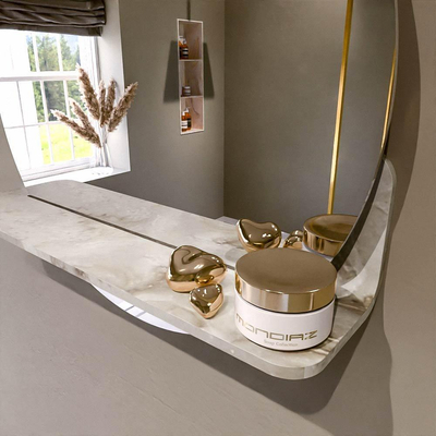 Mondiaz SPOT miroir – Ø 50 cm – avec tablette – Frappe (marbre beige)