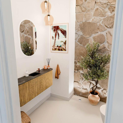 Mondiaz JOYA-DLUX 113.2cm toiletmeubel - ronding links en rechts kleur Oak - Wastafel FAYE positie Midden 1 kraangat kleur Lava.