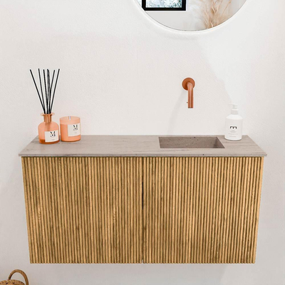Mondiaz JOYA-DLUX 80cm toiletmeubel - kleur Oak - Wastafel FAYE positie Rechts Zonder kraangat kleur Saba.