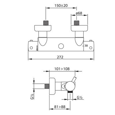 Xenz Duero robinet thermostatique de douche 27,2cm chrome Brillant