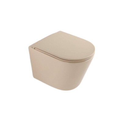 QeramiQ Dely Pack WC - 36,3x51,7cm - à fond creux - sans bride - réservoir encastré Geberit UP320 - abattant WC à fermeture douce - plaque de déclenchement en laiton brossé - boutons ronds - beige mat