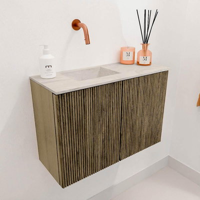 Mondiaz JOYA-DLUX 60cm toiletmeubel - kleur Dusk - Wastafel FAYE positie Links Zonder kraangat kleur Ostra.