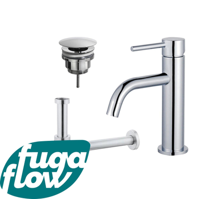 FugaFlow Eccelente Sobrado Badkamer Slim Wastafelkraanset - lage wastafelkraan - always open plug - design sifon - Chroom