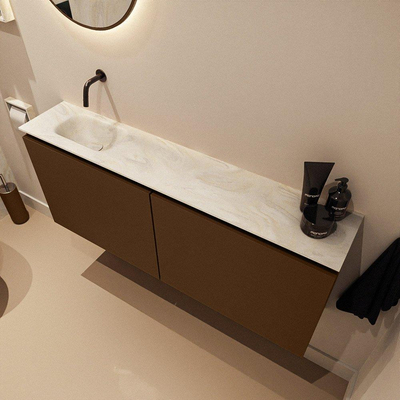 MONDIAZ TURE-DLUX meuble WC 120 cm Rust. EDEN lavabo Ostra position gauche. Sans trou de robinet.