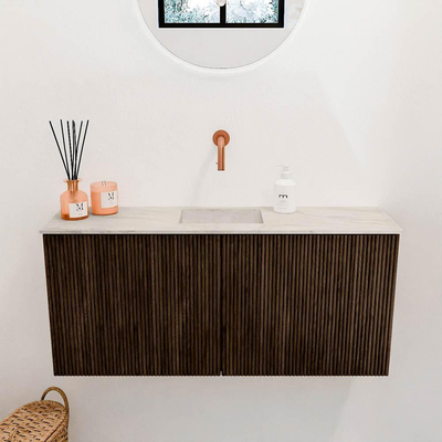 Mondiaz JOYA-DLUX 90cm toiletmeubel - kleur Walnut - Wastafel FAYE positie Midden Zonder kraangat kleur Ostra.