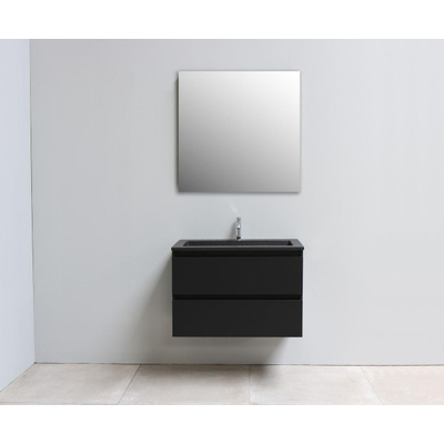 Basic Bella Meuble lavabo acrylique noir avec 1 trou de robinet avec miroir 80x55x46cm Flat Pack Anthracite mat