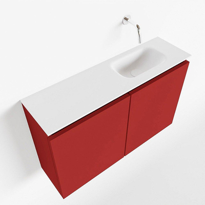 MONDIAZ TURE Toiletmeubel 80x23x50cm met 0 kraangaten 2 deuren fire mat Wastafel Eden rechts Solid Surface Wit