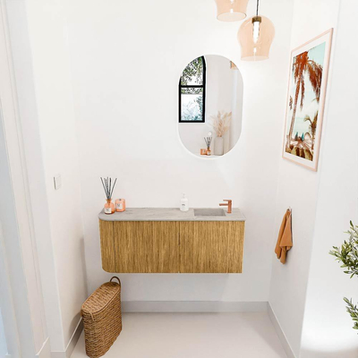 Mondiaz JOYA-DLUX 101.6cm toiletmeubel - ronding links kleur Oak - Wastafel FAYE positie Rechts 1 kraangat kleur Glace.