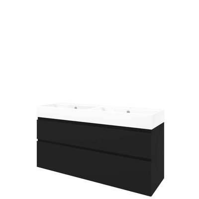 Proline loft ensemble de meubles de salle de bain 140x46x70cm meuble inférieur a symétrique noir mat avec 2 trous pour robinetterie porcelaine blanc brillant