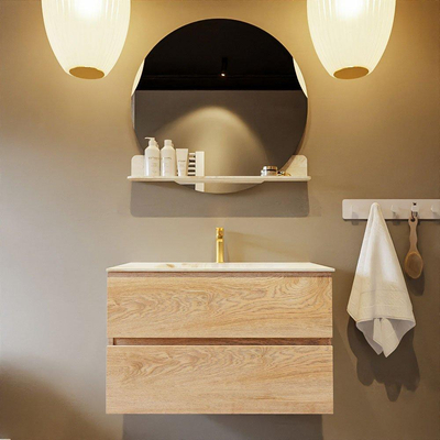 MONDIAZ VICA-DLUX Ensemble meuble de salle de bains - 80cm - meuble bas Washed oak - 2 tiroirs - lavabo encastré cloud au milieu - 1 trou de robinet - version haute 60cm - frape