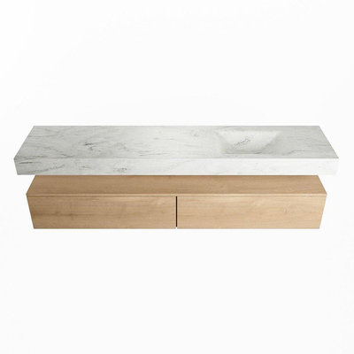 MONDIAZ ALAN - DLUX Ensemble de meubles de salle de bains - 200cm - meuble bas - chêne blanchi - 2 tiroirs - lavabo suspendu - vasque à droite - 0 trous de robinet - Opalo
