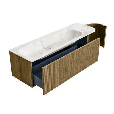 Mondiaz KURVE-DLUX Badkamermeubelset - 145x46x40cm - 1 lade - 1 deur - wastafel solid surface - links - 2 kraangaten - Dusk