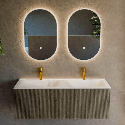 Mondiaz KURVE Ensemble de meuble de salle de bains - 120x46x40cm - 1 tiroir - lavabo solid surface - double - 2 trous de robinet - Shadow