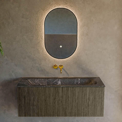 Mondiaz KURVE-DLUX Badkamermeubelset - 110x46x40cm - 1 lade - wastafel solid surface - midden - zonder kraangat - Shadow