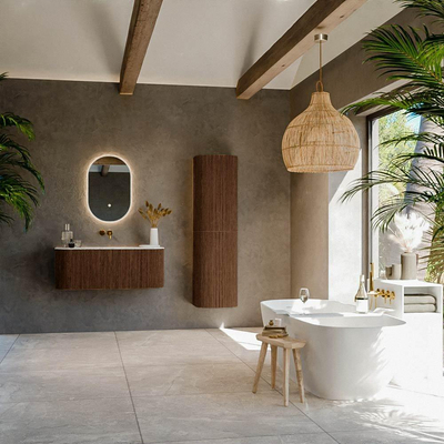 MONDIAZ KURVE-DLUX 110cm Meuble salle de bain avec module 25 G et D - couleur Walnut - 1 tiroir - 2 portes - vasque CLOUD centre - sans trou de robinet - couleur Glace