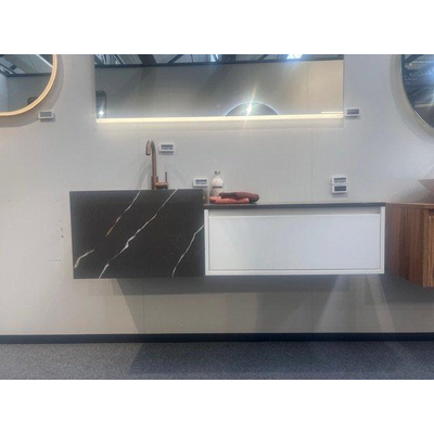 BRAUER Nova wastafel - 60x46x40cm 1 kraangat marmerlook Copper Brown MET Mirage topblad MET Hope wastafelonderkast mat wit SHOWROOMMODEL