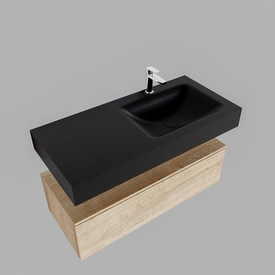 MONDIAZ ALAN 100cm - meuble sous-vasque - chêne blanchi - 1 tiroir - lavabo suspendu - cuve à droite - 1 trou de robinet - urban