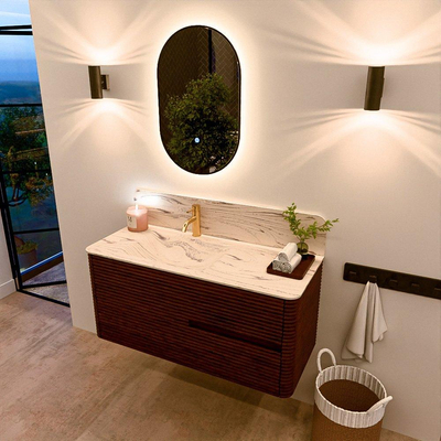 Mondiaz CIRO-DLUX Ensemble de meubles de salle de bains - 110x45x50cm - Lavabo en solid surface Nata - 1 vasque à gauche - 1 trou de robinet - 2 tiroirs - Ruby