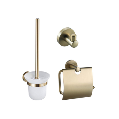 FugaFlow Eccelente Ensemble d'accessoires WC - porte-rouleau de papier toilette avec couvercle - brosse WC - crochet à serviette - laiton brossé PVD (or)