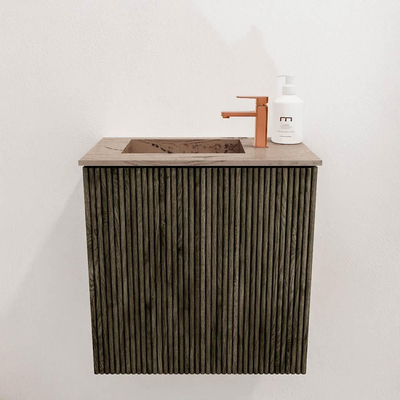 Mondiaz JOYA-DLUX 40cm toiletmeubel - kleur Shadow - Wastafel FAYE positie Links 1 kraangat kleur Arena.