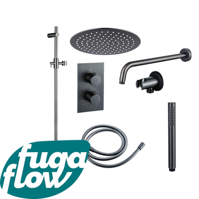 FugaFlow Eccelente Sobrado Badkamer Inbouw Regendoucheset - thermostatisch - wandarm -glijstang - 25cm hoofddouche - staaf handdouche - gunmetal PVD