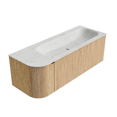 MONDIAZ KURVE-DLUX 125cm badmeubel met module 25 L kleur Oak met 1 lade en 1 deur. Wastafel BIG MEDIUM rechts 1 kraangat kleur Opalo.