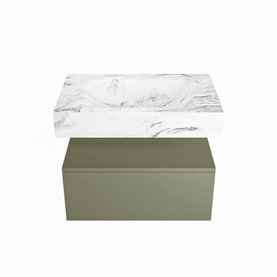 Mondiaz ALAN-DLUX Ensemble de meuble - 70cm - meuble Army mat - 1 tiroir - Lavabo Cloud Glace suspendu - vasque Centre - 0 trous de robinet