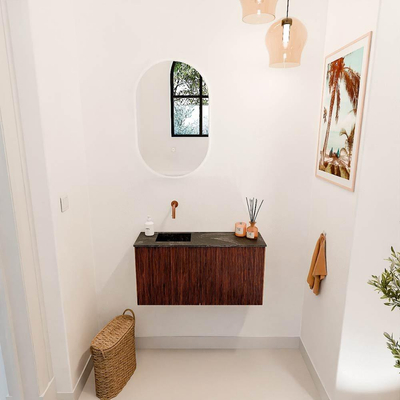 Mondiaz JOYA-DLUX 80cm toiletmeubel - kleur Ruby - Wastafel FAYE positie Links Zonder kraangat kleur Lava.