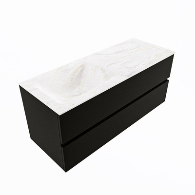 Mondiaz VICA-DLUX Ensemble de meuble de salle de bain - 120cm - meuble sous-vasque urban - 2 tiroirs - lavabo encastré cloud gauche - sans trous de robinet - version haute de 60cm - ostra