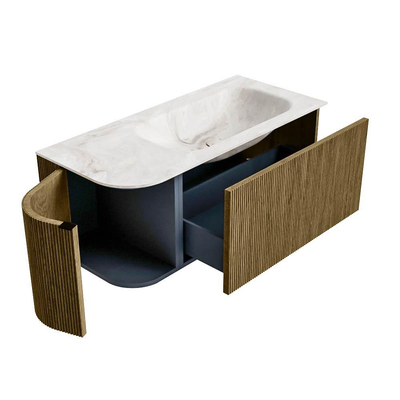 Mondiaz KURVE-DLUX Badkamermeubelset - 105x46x40cm - 1 lade - 1 deur - wastafel solid surface - rechts - 1 kraangat - Dusk
