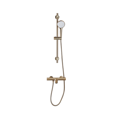 Adema Sparkle 2.0 Ensemble bain - robinet de baignoire thermostatique - barre de douche 70 cm - douchette ronde - flexible de douche métallique - or mat