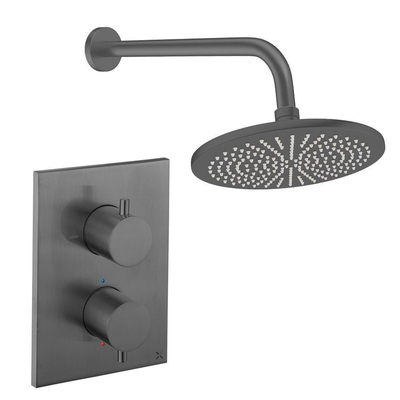 Crosswater MPRO Ensemble de douche de pluie encastré - 2 leviers - pomme de douche 30 cm - bras mural - gunmetal