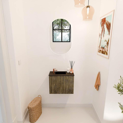 Mondiaz JOYA 50cm toiletmeubel - kleur Dusk - Wastafel FAYE positie Links 1 kraangat kleur Urban.