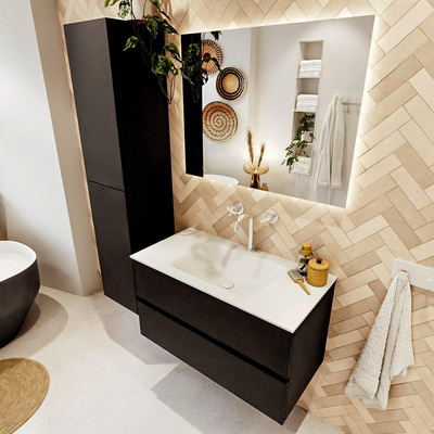 Mondiaz VICA ensemble de meuble de salle de bain - 90cm - meuble sous-vasque urban - 2 tiroirs - lavabo cloud milieu - 1 trou de robinet - version haute de 60cm - talc