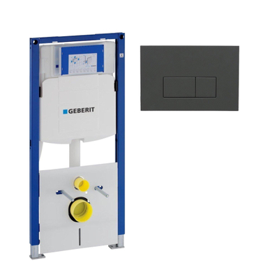 Geberit Duofix Element - UP320 - QeramiQ push bedieningsplaat - wand - 112cm - bedieningsplaat antraciet mat - rechthoekige knoppen - kunststof - glans wit