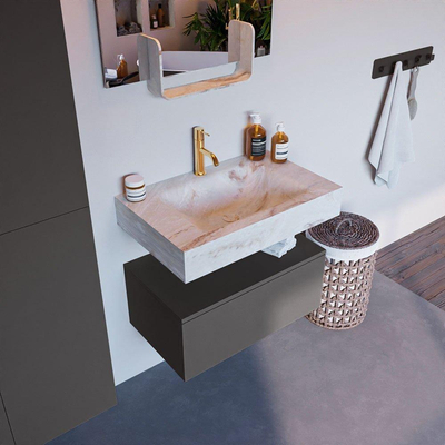 Mondiaz ALAN-DLUX Ensemble de meuble - 70cm - meuble Dark grey mat - 1 tiroir - Lavabo Cloud Frappe suspendu - vasque Centre - 1 trou de robinet