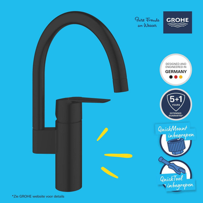 Grohe Start QuickFix Keukenmengkraan - 18.3cm - c-uitloop - draaibaar - matte black (mat zwart)